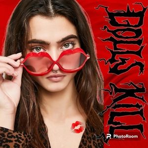 New "Read My Lips" Dolls Kill in Red & Goldw/Ombre Tint Lip Shaped Sunglasses